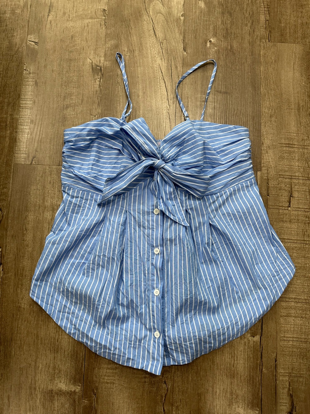 Free People Striped Button Down Tank with Bow - Picture 2 of 5